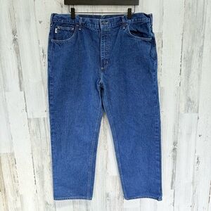 Carhartt Men’s Size 40X30 FR Straight Leg Blue Denim Jeans Zip & Button Closure